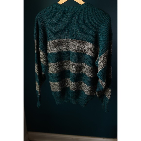 Vintage Turnabout Pullover Sweatshirt Gray & Teal Striped Size L Large USA - Picture 8 of 11